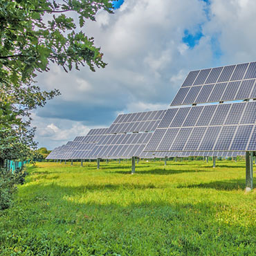 Solar panels in a sunny field