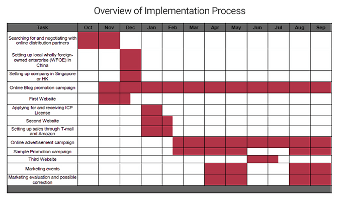 Nutritional supplements project implementation chart