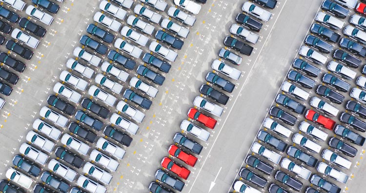 View of parked cars from above